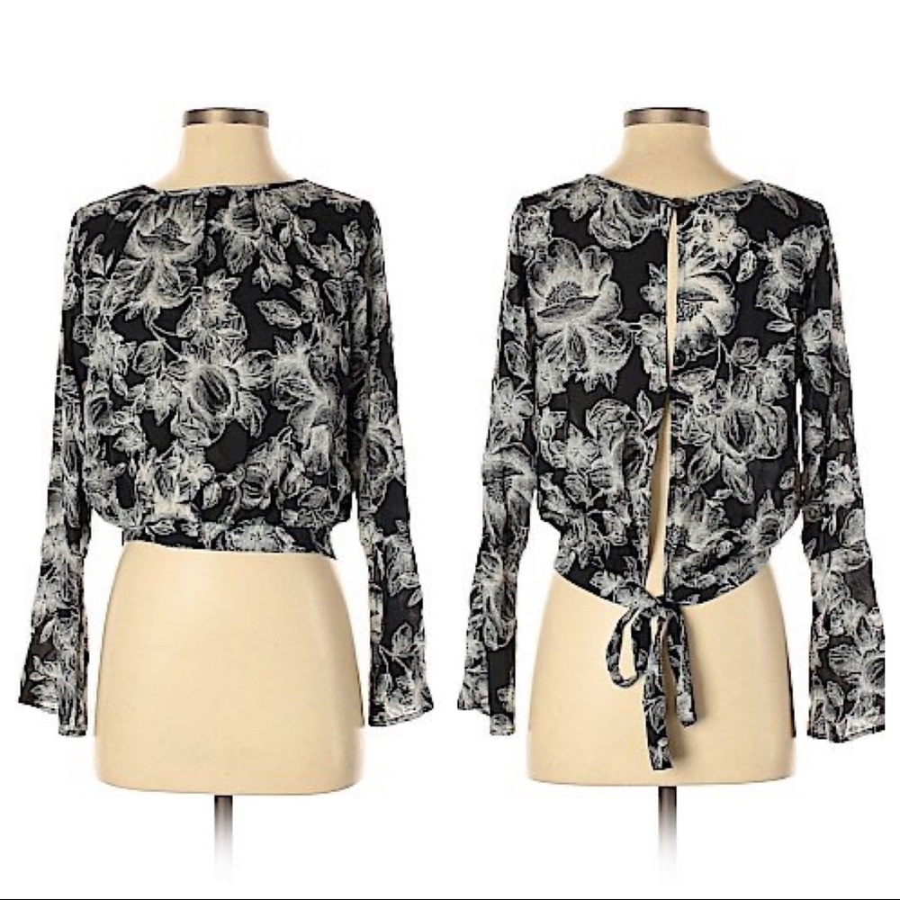 NORDSTROM FLORAL LONG SLEEVE BLOUSE BLACK